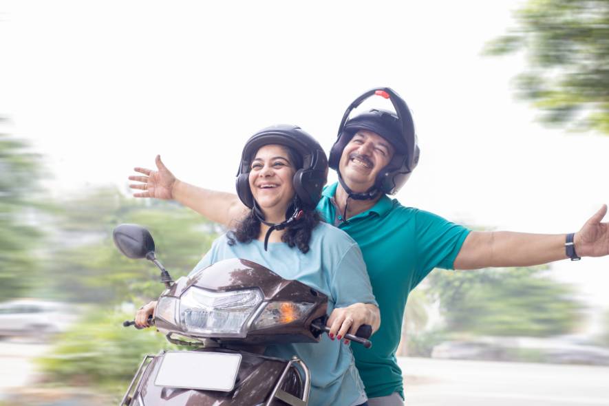 Indian couple on a motorcycle