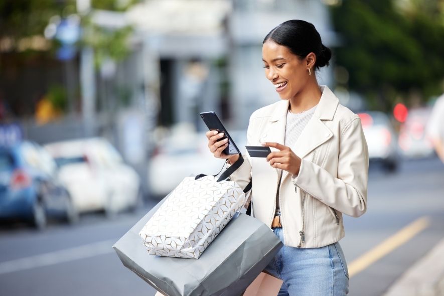 young woman shopping bags